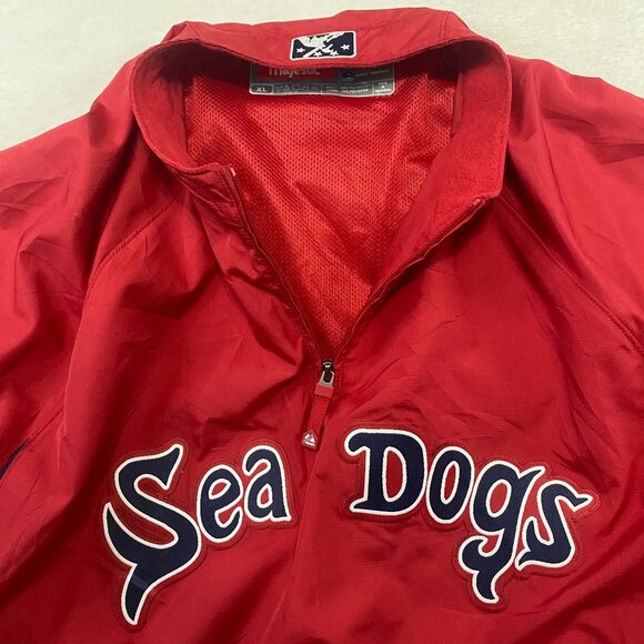 VTG Y2k Majestic Cool Base MILB Portland Sea Dogs Red Windbreaker Jacket XL - Picture 7 of 12